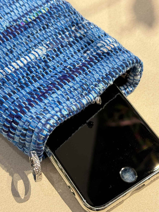 Introducing the "Smartphone Shoulder Bag - Sky Blue," upcycled using traditional Japanese techniques